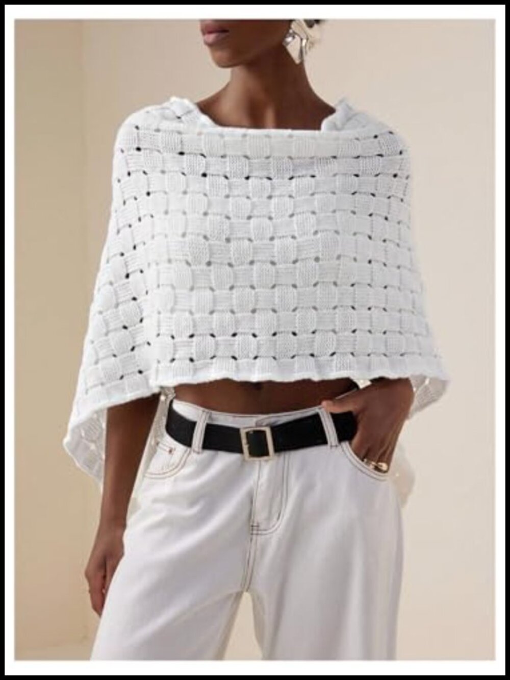 Knit Poncho Shawl Crochet Wrap Boho Crop Sweater Top - Picture 2 of 3